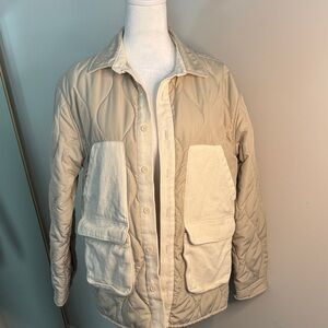 Zara Beige Quilted Kids Military-Style Jacket with Cream Pockets